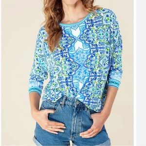 NWOT Hale Bob Maya Jersey Blue and Green Top Large